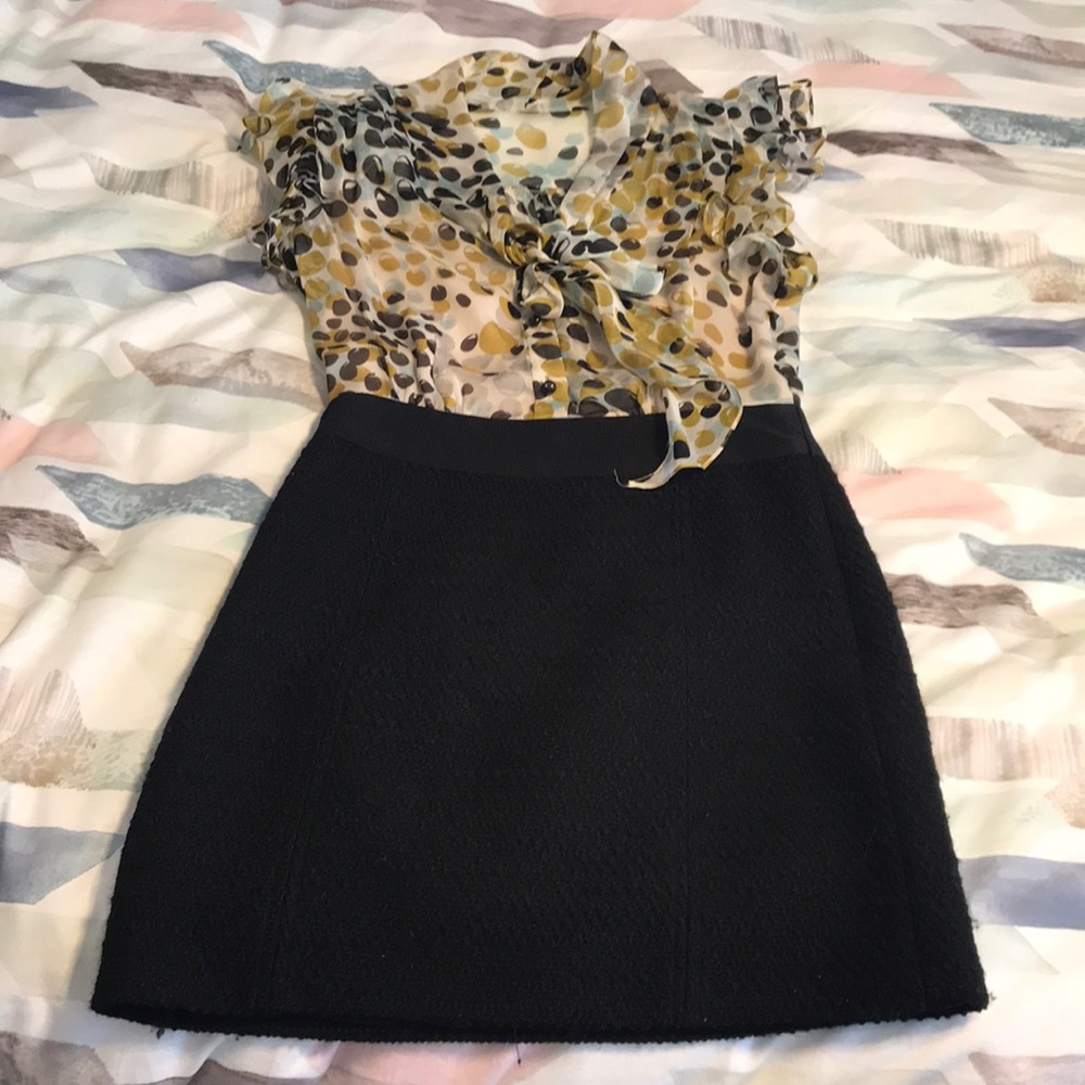 Milly tweed mini / sheer dotted top dress